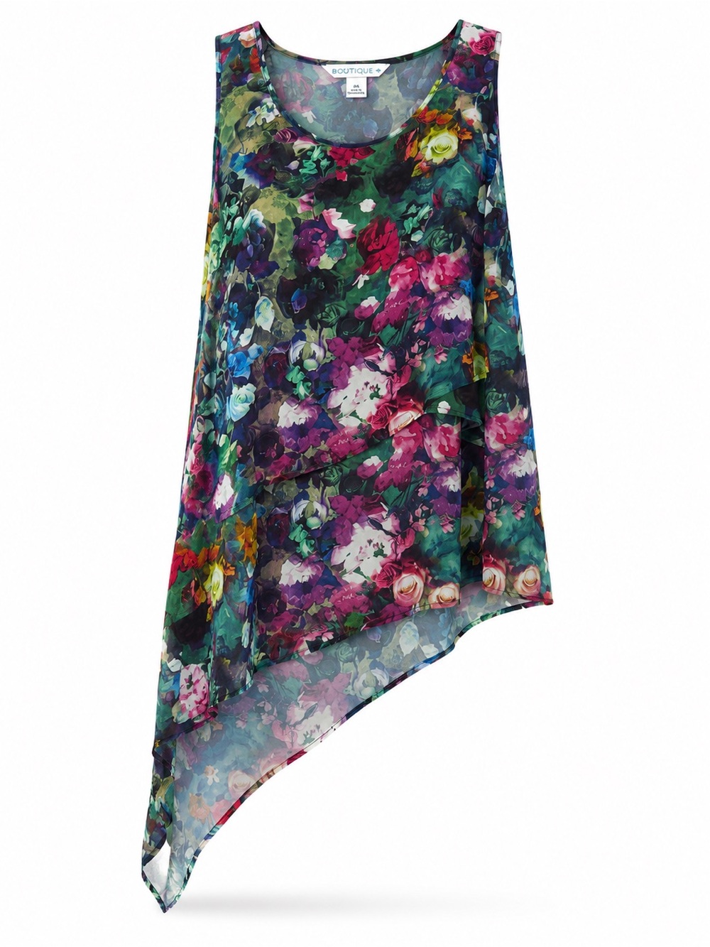 EUC Boutique 0X Womens Multicolor Floral Asymmetrical Lightweight Top Chiffon